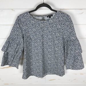 J. Crew Blue and White Floral Short Sleeve Top